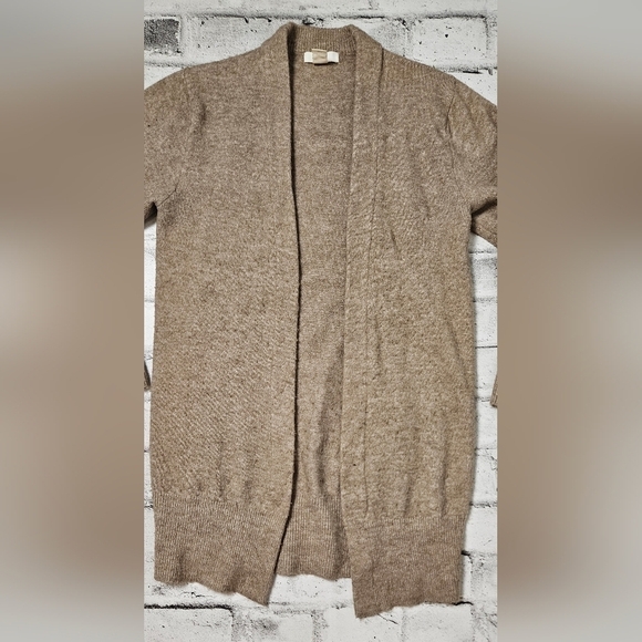 H&M Long Tan Open Front Cardigan XS Soft Knit Wool Blend Cozy Layering - Picture 5 of 8